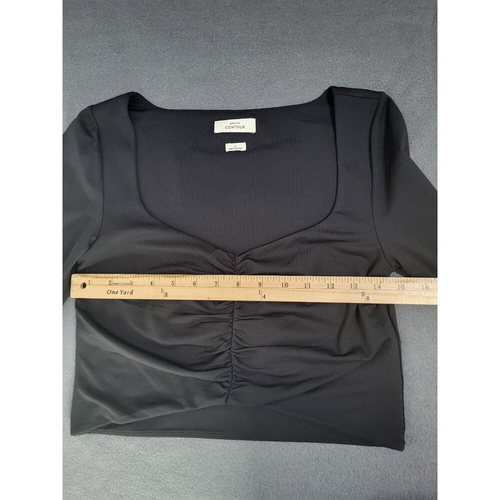 Babaton Contour Women's LG Black Ruched Long Sleeve Crop Top Aritzia Minimalist - Picture 6 of 8